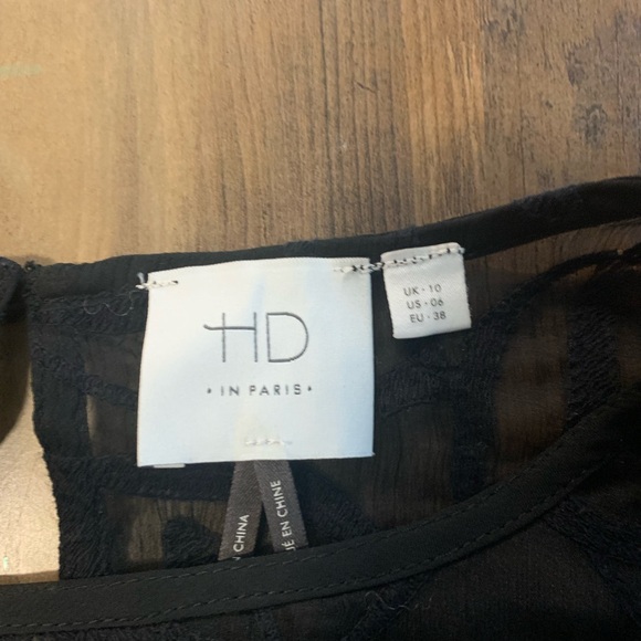 🍁HD in Paris black sheer dot and lace blouse, size 6 - Picture 3 of 5